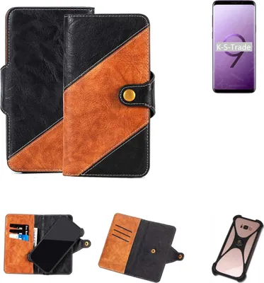 Produktbild von K-S-Trade Handyhülle Schutzhülle Bookstyle Case Wallet-Case kompatibel mit Samsung Galaxy S9 Exynos Handy Cover Bumper Klapphülle schwarz hellbraun