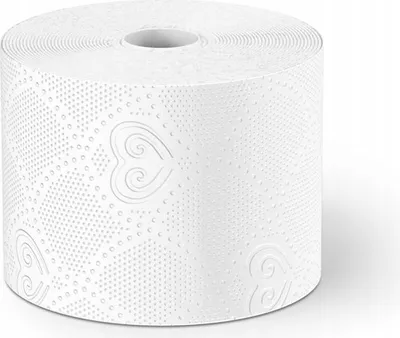 A roll of white toilet paper with a heart pattern.