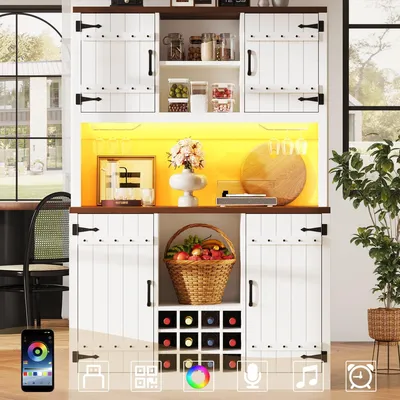Productafbeelding van Hoge kast, wit, in schuurdeurstijl, met RGB-LED-verlichting, MDF, 120x40x180 cm