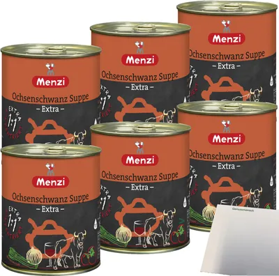 Produktbild von Menzi Ochsenschwanz Suppe Extra viel Rindlfeisch Konzentriert 6er Pack (6x800ml Dose) + usy Block