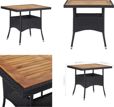 Produktbild von vidaXL Garten Esstisch Schwarz Poly Rattan und Massivholz Akazie - Gartentisch - Gartentische - Esstisch - Esstische