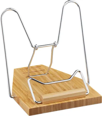 Image de Porte-livres Relaxdays, en bambou, 3 angles d'inclinaison, pliable, support pour cahiers, livres et tablettes, support pour livres de cuisine, couleur naturelle