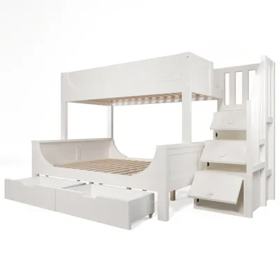 Produktbild von Kinderbett Etagenbett mit Leiterschrank+Schubladen,Elegante Schlittenform Design,Holzbett mit Rausfallschutz und Lattenrost,90x200cm+140x200cm