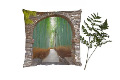 Produktbild von MuchoWow® Zierkissen Sofakissen Wohnzimmer Dekokissen 45x45 cm Bambus - Japanisch - Durchsichtig - Wald - Schlafpolster - Polster für das Sofa