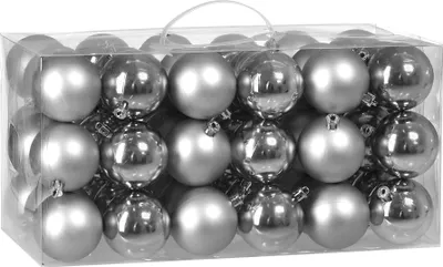 Productafbeelding van Kerstballen, set van 54 stuks. Kerstboomballen, kerstboomversiering, kleur: zilver
