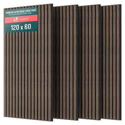 Produktbild von VOUNOT® 4er Set Akustikpaneele 120 × 60 × 2,1 cm, Akustik Wandpaneele in Holzoptik Dunkel-Eiche