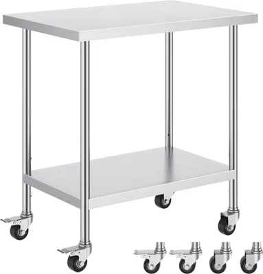 Obrázok produktu pre Pracovný stôl z nehrdzavejúcej ocele - Mobilný prípravný stôl - Komerčný stôl 610x914mm - Kuchynské pracovisko pre stravovanie