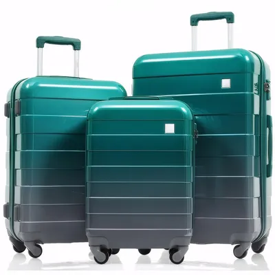 Produktbild von Koffer-Set 3 Tlg Hartschalenkoffer ABS Langlebig Mit Spinner-Rädern Und TSA-Zollschloss Dark Green