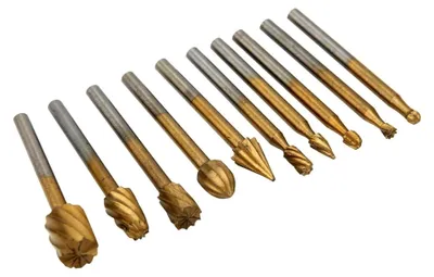 Produktbild von Fräser-Set für Holzbearbeitung, 10-teilig aus Schnellarbeitsstahl, 3,15 mm Schaftdurchmesser für Heimwerker