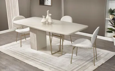 Produktbild von Weiße Essecke Designer Essgruppe  Esszimmer Möbel Stühle Tisch