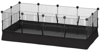 Produktbild von Kleintiergehege, modularer Kaninchenk?fig mit 12 Paneelen und wasserdichter Matte, aus Stahl, 120 x 60 x 40 cm, schwarz