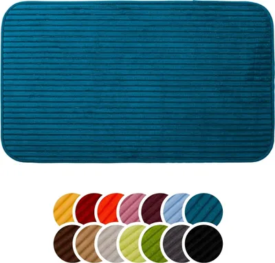 Produktbild von liebling Badteppich mit Anti-Rutsch-Beschichtung aus PVC Noppen, Cord-Optik, 100% Polyester, 60 x 100 cm, Fußbodenheizung geeignet, petrol