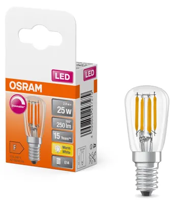 Immagine prodotto di OSRAM LED Lampada LED speciale a forma di goccia, trasparente, multicolore, 2,8 W, 250 lm, 2700 K per luce bianca calda, base E14, diametro 26 mm, EEK F, dimmerabile.