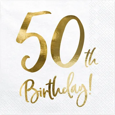 Immagine prodotto di Tovaglioli per 50° compleanno 33x33cm 20 pezzi, bianco/oro