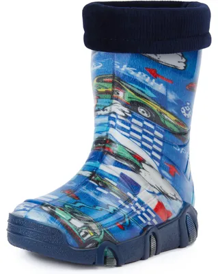 Produktbild von Ladeheid Kinder Mädchen Jungen Gummistiefel gefüttert Swk 05 (Blau Auto, 31/32 EU)