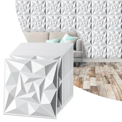 Obrázok produktu pre Peviasot 3D panely, biela farba, 50x50 cm, vzor "virgule", PVC, moderná dekorácia stien, vhodné do interiérov
