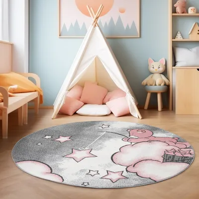 Zdjęcie produktu dla Dywany dla dzieci Dywany do pokoju dziecięcego Dywany w nowoczesnym stylu Dywan do pokoju dziecięcego  Rozmiar : 160 cm Okrągły , Kolor : różowy-4