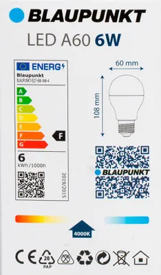 Produktbild von Blaupunkt Glühbirne e27 - Led Lampe - A60 Neutralweiß - 6W (60W Ersatz) - 600 Lumen - 4000K - Nicht-Dimmbar Matt - 4er Set