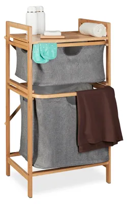Wäschesortierer aus Bambus, 2 Körbe, 60 l, natur/grau