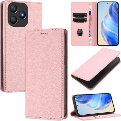 Produktbild von Litchi Leder Handyhülle für Blackview Wave 9C Wallet Kartenfächer Standfunktion Hülle Pink