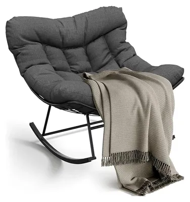 Produktbild von Großer Outdoor Ei-Sessel - Schaukelstuhl Gartensessel - Handgeflochtenes Rattan - Stabiler Metallrahmen - Schnell trocknendes Kissen - Wetterfest - Grau