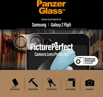 Produktbild von PanzerGlass ® PicturePerfect Kameraschutz Samsung Galaxy Z Flip5 5G, Samsung, Samsung - Galaxy Z Flip5 5G, Trockene Anwendung, Kratzresistent, Schockresistent, Transparent, 1 Stück(e)