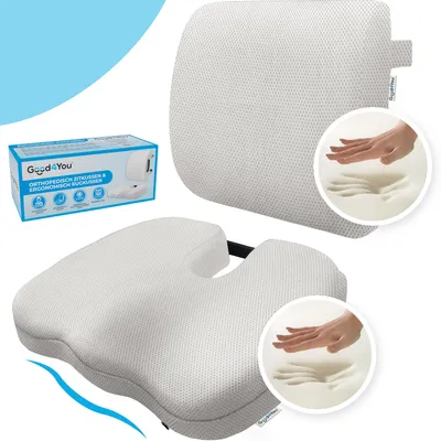 Produktbild von Good4You Orthopädisches Sitzkissen & Ergonomisches Rückenkissen für Auto- und Bürostuhl - Lendenkissen - Grau