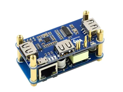 Produktbild von PoE Ethernet / USB HUB HAT für Raspberry Pi Zero, 1x RJ45, 3x USB