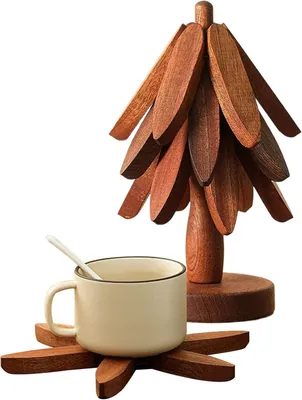 Produktbild von Untersetzer in Baumform aus Holz, rutschfestes Set für Tisch oder Küche