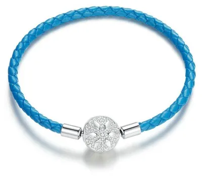 Produktbild von Blaues Lederarmband mit Schneeflockenmotiv