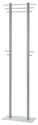 Produktbild von Kleiderständer Garderobe Garderobenständer TARIS, alufarben, Bodenplatte aus Sicherheitsglas, 3 Stangen und 10 Haken