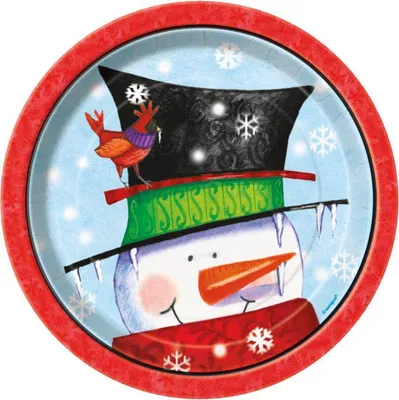 Produktbild von 8 kleine Papp Teller Schneemann und Freunde 18cm