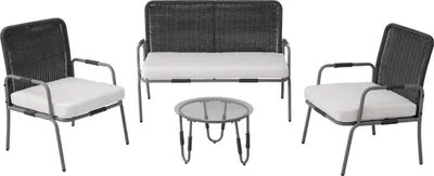 Produktbild von Poly Rattan Sitzgruppe(Grau)Gartenmöbel Sitzgarnitur Garten-Garnitur Set für 4 Personen, mit Sessel, Couchtisch,Kissen, abnehmbarer und waschbarer