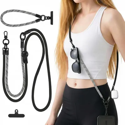 Produktbild von Handykette universal, verstellbar, schwarz, mit Sicherheitsband und Patch