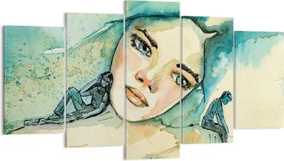 Produktbild von Bild auf Leinwand - Leinwandbild - 5 Teile - Aquarell Frau Emotionen - 160x85cm - Wand Bild - Wanddeko - Wandbilder - Leinwanddruck - Bilder - Wanddekoration - Leinwand bilder - EA160x85-4858