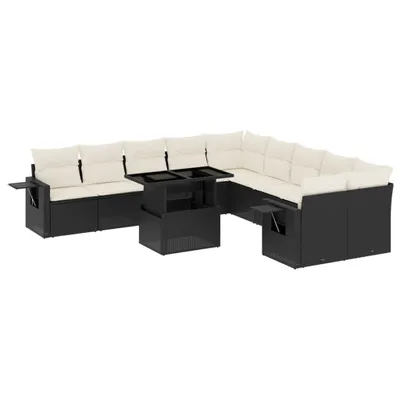 Produktbild von 11-tlg. Garten-Sofagarnitur mit Kissen Schwarz Poly Rattan