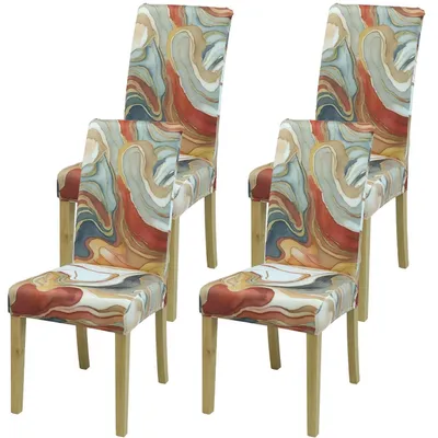 Produktbild von Stuhlbezüge 4er Set Felsenmuster Stretch Waschbar Polyester Milchsilk