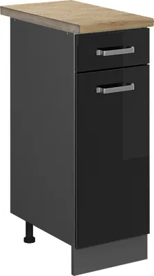 Produktbild von Küchenunterschrank Vicco R-Line Schwarz Hochglanz 30 cm , AP Eiche, Model 45376