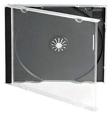 Immagine prodotto di Custodie trasparenti per CD/DVD da 10,4 mm, per 1 disco, con cassetto nero (confezione da 5)