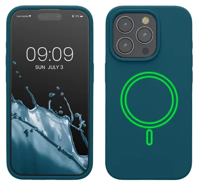 Produktbild von kwmobile Hülle kompatibel mit Apple iPhone 15 Pro Hülle - magnetisches Silikon Case kompatibel mit MagSafe - Cover gummiert Petrol matt