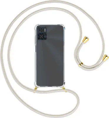 Produktbild von Handykette Backcover-Schutzhülle mit Band (Metall goldfarben) für Motorola Moto E22, Moto E22i 4G - broken white