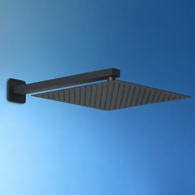 Produktbild von JOHO 30cm Regendusche Duschkopf XXL Regenbrause Einbauduschköpfe aus 304 Edelstahl mit Bombenfester Brausearm Wandarm Duscharm 37cm Schwarz(30x30cm)