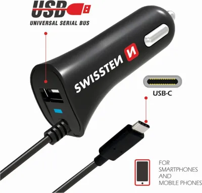 Obrázek produktu pro Swissten Car Charger Usb-C And Usb 2,4A Power
