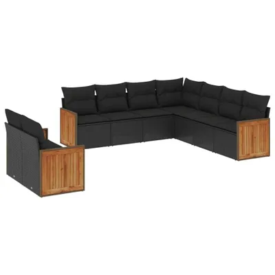 Produktbild von vidaXL 9-tlg. Garten-Sofagarnitur mit Kissen Schwarz Poly Rattan