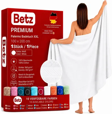 Produktbild von Betz Badetuch XXL 100x200 cm 100% Baumwolle – Weiches Frottee Saunatuch & Strandtuch – Pflegeleicht & saugstark – Palermo Serie – Farbe Weiß