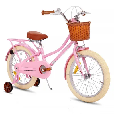 Image de Vélo pour fille STITCH 12, 14, 16 et 18 pouces avec panier, sonnette, roues d'appoint et porte-bagages, vélo pour enfants de 2 à 9 ans (filles et garçons), rose