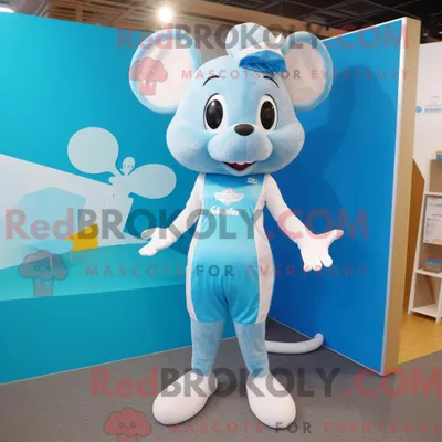 Produktbild von Maskottchenkostüm REDBROKOLY Himmelblaue Ratte mit einteiligem Badeanzug und Stirnbändern