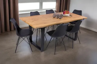 Produktbild von Esstisch Baumkante Holz-Optik Wildeiche 180 x 90 U-Gestell schwarz JOSY