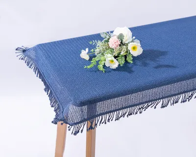 Produktbild von Gartentischdecke Fransen Gartendecke Weichschaum PVC 130 x 220 cm - blau