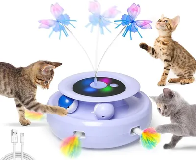 Produktbild von USB-aufladbares Katzenspielzeug Feder & Schmetterling & Ball – Automatisch bewegend, Ideal für Katzenfitness